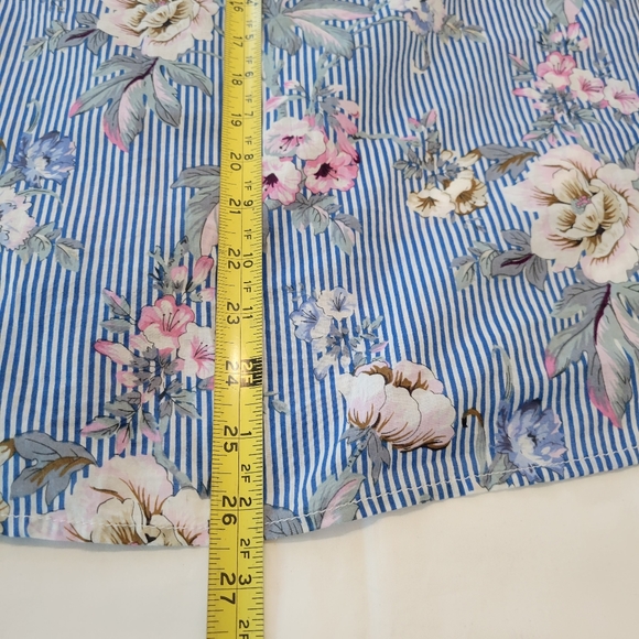 Talbots Cotton Floral Striped Popover 1/4 Button Top Blouse Size S - Picture 6 of 7